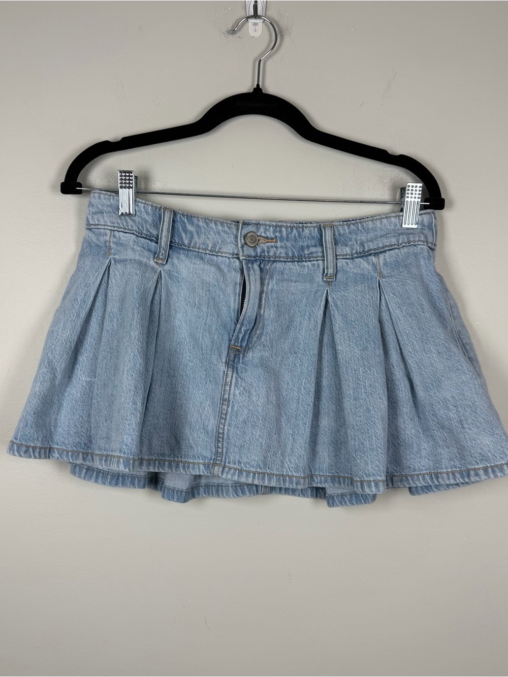 Hollister Blue Light Wash Pleated Denim Mini Skater Skirt Y2K Skort Small